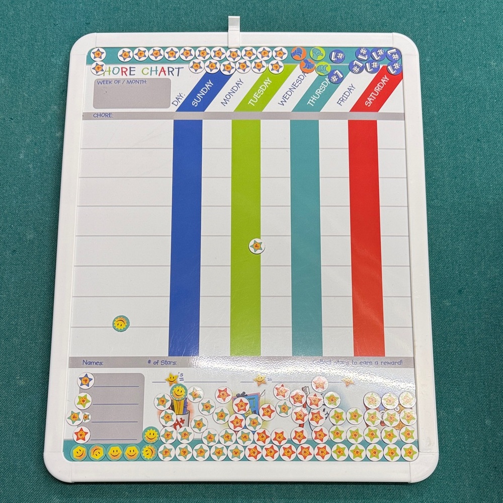 Chore Chart Dry Erase Calendar - White with Blue, Green, Teal, Red Accents